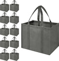 LadyRosian Reusable Grocery Bags Extra Large Foldable Shopping Bags 10 Pack Heavy Duty Kitchen Tote Bags with Handle Can Hold 45+lbs, Stands Upright, Foldable & Washable (Grey)