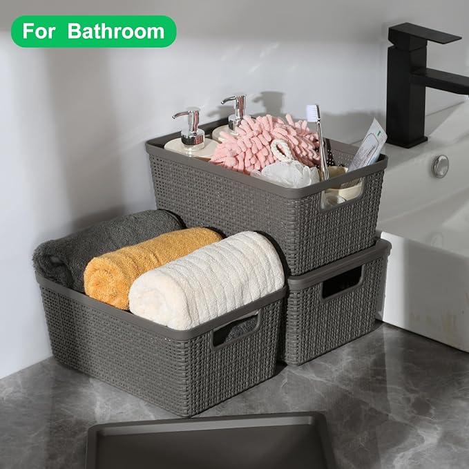 6 Pack Plastic Storage Baskets With Lids,Grey Breathable Stackable Storage Bins,Small Storage Containers,for Organizing Stora