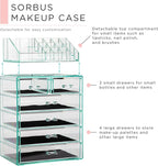 Sorbus Acrylic Makeup Organizer Set, 6-Drawer Vanity & Countertop Cosmetic Storage with Small & Wide Compartments, Teal Thril