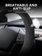 Custom Fit for Tesla Steering Wheel Cover Model 3 (2017-2026) & Model Y (2020-2026), Leather Designed for Tesla Highland/Juni
