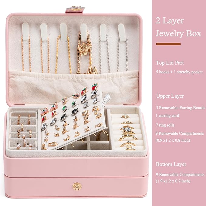 MODENGKONGJIAN Jewelry Organizer Box, 2-Layer Large Jewelry Storage Case, Portable Travel Jewelrys Display Holder for Earring