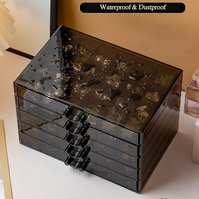SPAKOWN Earring Organizer, Acrylic Jewelry Holder Organizer with 5 Drawers Stackable Earring Storage Case Jewelry Boxes for W