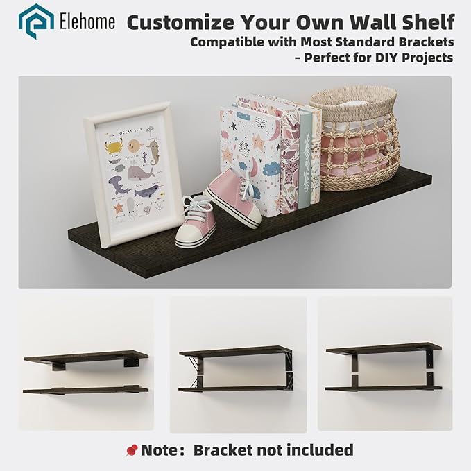Floating Shelf Board for Wall 5/8" – No Brackets – 24" L x 12" W x 0.6" T Ash Melamine Wood Floating Shelves for Bathroom, Ki