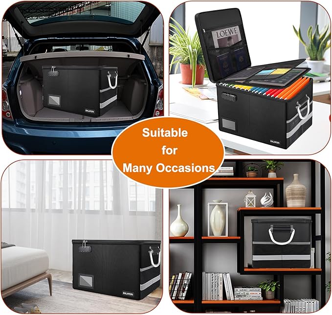 BALAPERI Fireproof Document Box with Lock, Portable File Box with Handle, Locking File Organizer Storage Box for Legal/Letter
