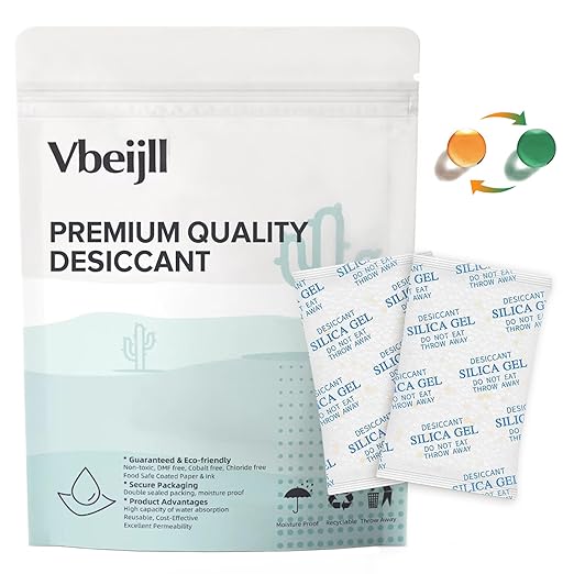 5 Gram (50 Pack) Color-Indicating Silica Gel Packets, Premium Food Grade Desiccant - Rechargeable Moisture Absorbers for