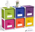 Geelin 6 Cube Toys Storage Organizer with Fabric Bins and Labels, 11 Inch Collapsible Cubby Storage Drawers Colorful Dresser 