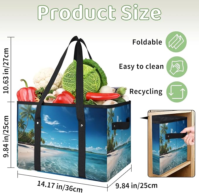 Reusable Grocery Bags Heavy Duty Shopping Bags Foldable Large Tote Bags with Long Handles & Hard Bottom