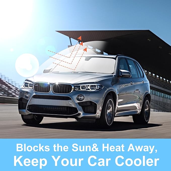 Front Windshield Sun Shade Foldable Car Front Window Sun Shade Windshield Shade Custom Fit for 2014-2018 BMW X5 Block UV Rays Heat Keep Car Cooler