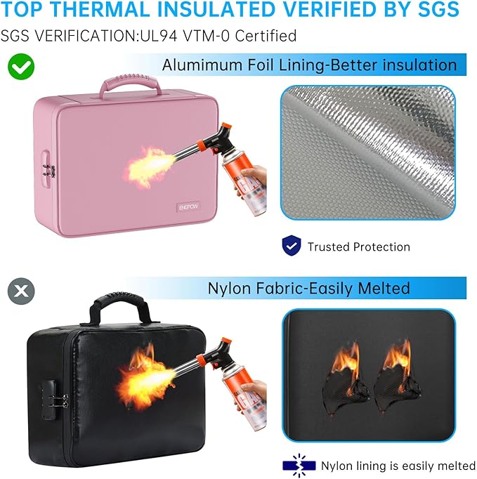 ENGPOW Fireproof File Organizer Bag with 13 Colorful Pockets Accordion File Folder,5200℉ Document Organizer Box with Lock&Lab