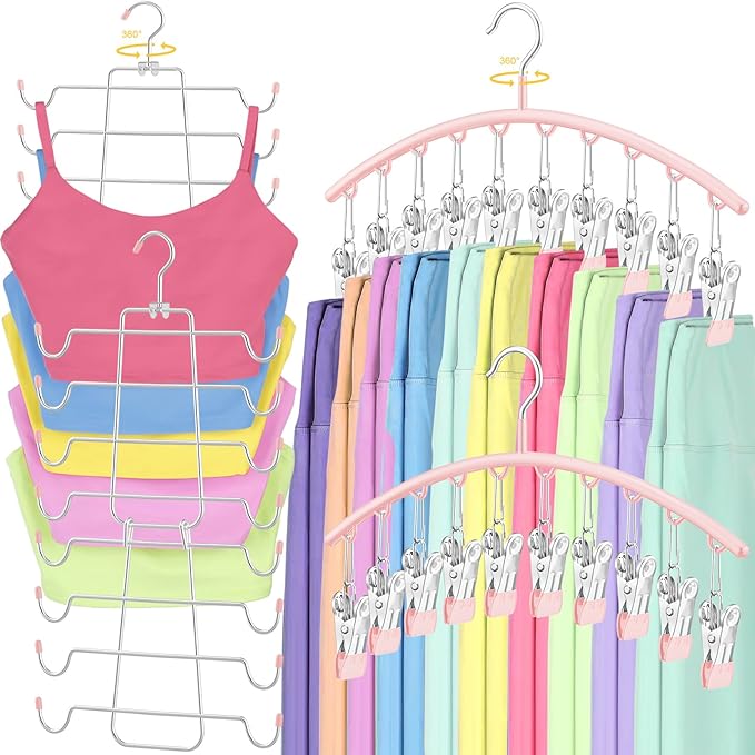 TomCare 360° Swivel 2 Pack Tank Top Hanger and 2 Pack Leggings Organizers Space Saving Sport Bras Organizer Metal Yoga Pants 
