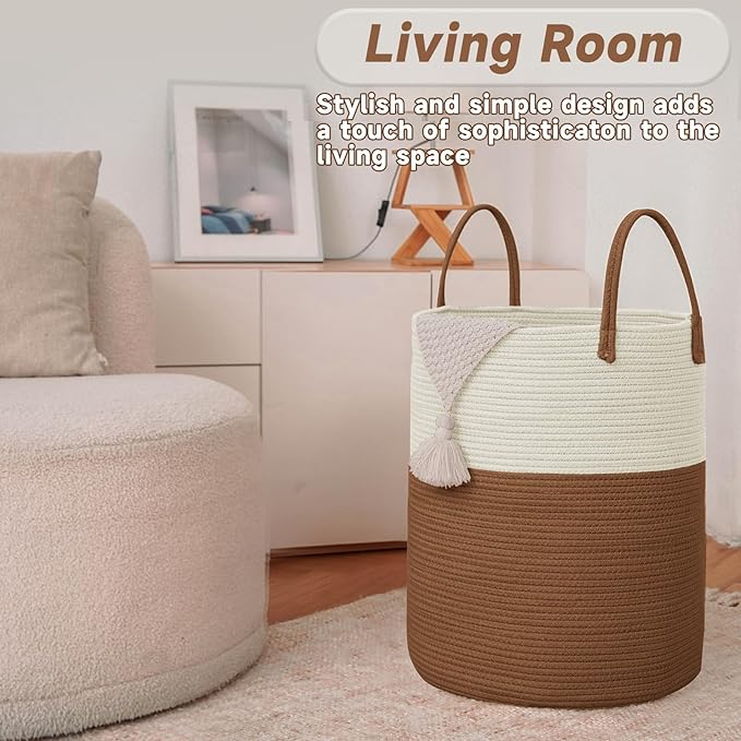 JMvicyroam Large Woven Laundry Basket Hamper,80L Cotton Rope Storage Bin for Blankets,Toys and Clothes,Decorative Tall Nurser