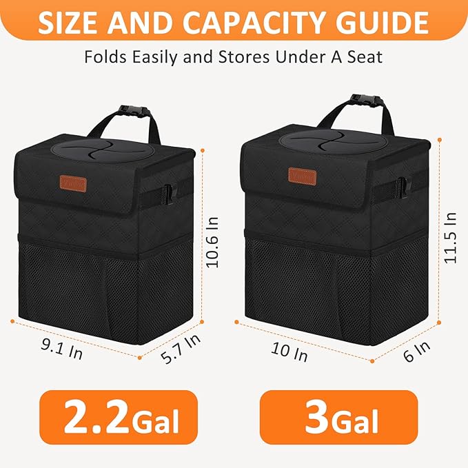 Car Trash Can for Cute, Bag Bin Hanging Waterproof Automotive Car Garbage Cans Leak Proof Vehicle Trash Can Diamond Pattern-Black
