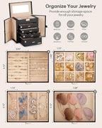 Homde Synthetic Leather Huge Jewelry Box Mirrored Watch Organizer Necklace Ring Earring Storage Lockable Gift Case (Black + G