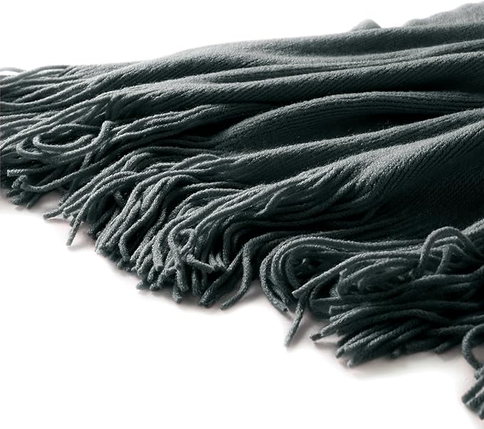 Homiest Decorative Knitted Throw Blanket With Fringe, Lightweight Acrylic Knit, Soft & Cozy Tassel for Couch Sofa Bed (Charco