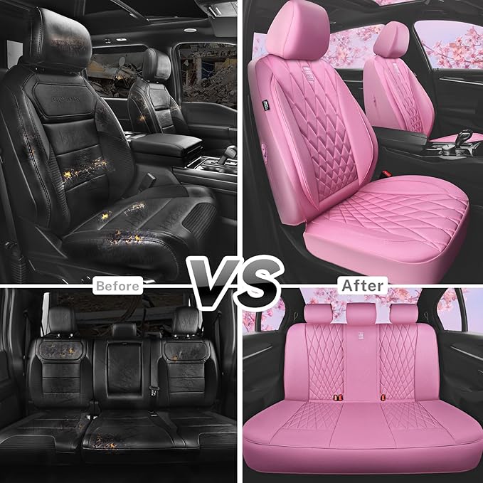 CAR PASS 5 Seats Piping Luxury Leather Seat Covers Full Set, Anti-Slip Waterproof Seat Covers Compatible with Front Armrests,