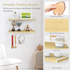 Forbena Floating Shelves for Wall with Rail, White and Natural Wood Nursery Book Shelves for Baby Girls Boys Kids Room Bedroo