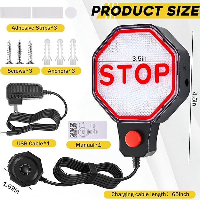 Strdfeve Garage Parking Sensor for Car – Adjustable LED Parking Aid with Red/Yellow/Green Indicator, 6"–6 ft Stop Distance