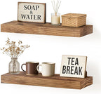Floating Wall Shelf 16x6.8x1.7 Inch – Solid Wood Shelf in Dark Oak Finish – Wall Mounted Rustic Display Organizer for Bathroo