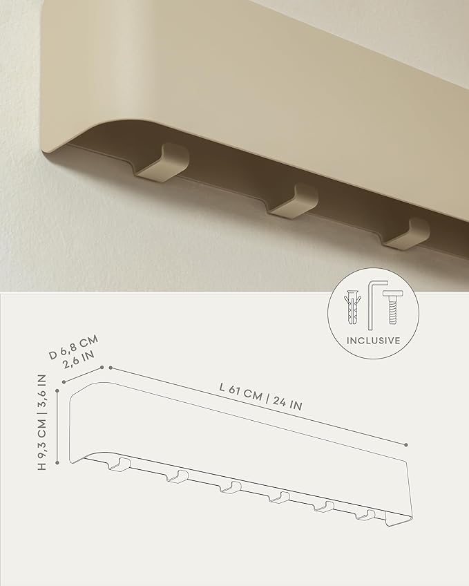 Kazai.® Coat Rack Wall Mount with Shelf 'Tone' | Modern Design Coat Hanger with Hidden Hooks and Storage | Hat Rack with Shel
