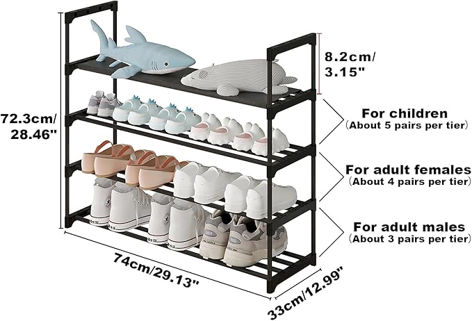 Calmootey 4-Tier Shoe Rack, Tall Large Capacity 20 Pairs Shoes Storage Organizer, Stackable Wide Shoe Shelf for Entryway, Hal