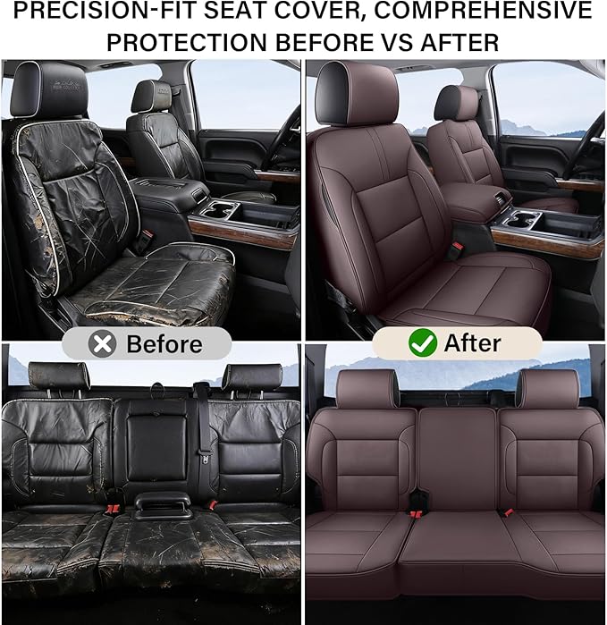 Coverado Chevy Silverado Seat Covers, Leather Car Seat Covers Custom Fit for Chevy Silverado GMC Sierra 2014-2018 1500, 2015-