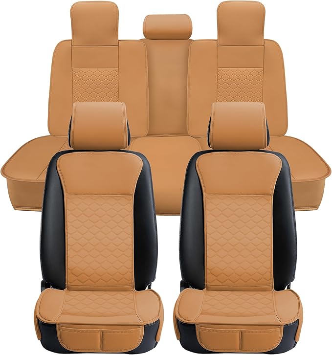 Elantrip Car Seat Cover Full Set Leather Car Seat Protector Universal fit for Most Cars SUVs and Trucks Water Proof Front and