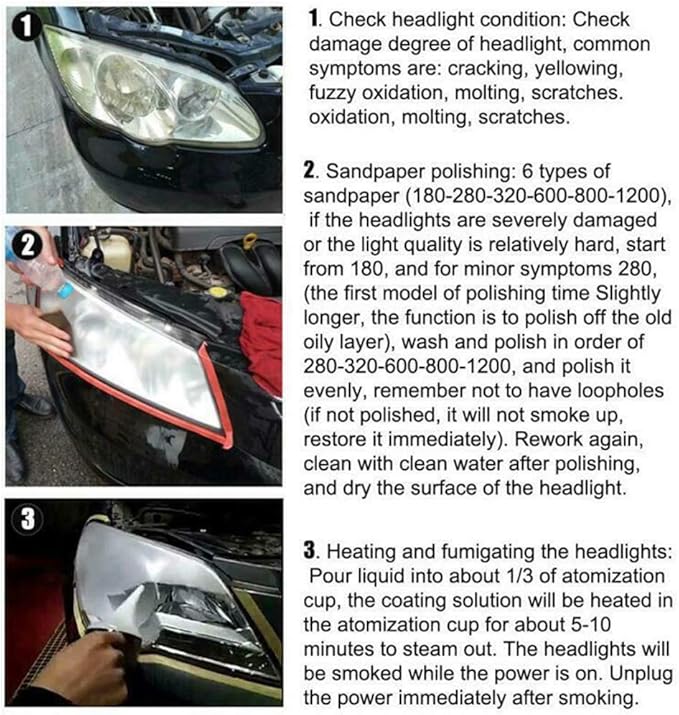 Atomizing Cup Car Headlight Lens Repair Tool Restoration Auto Restore Kit Clear, Refurbished Restoration Renovation Heating Atomization Cup Refurbish Kit