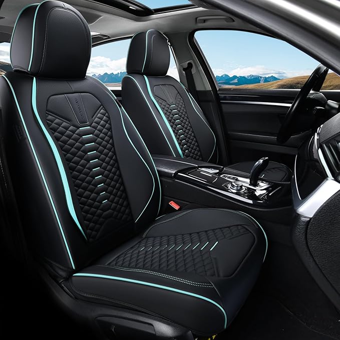 Coverado Leather Seat Covers, Car Seat Covers Full Set, Nappa Leather Seat Covers for Cars, Car Seat Protector Waterproof, Bl