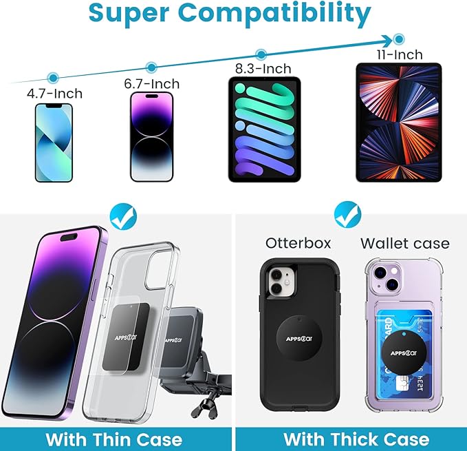 APPS2Car Magnetic CD Phone Holder for Car, Anti Shake Magnet CD Slot Phone Mount, Car Truck Accessories, Compatible with iPhone, Samsung & All Cellphones, for Smartphone Mobile(Metal Plate Required)