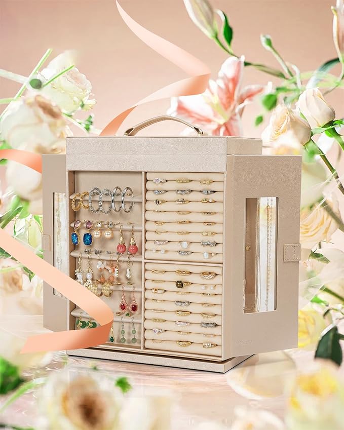 AKOZLIN Jewelry Box 360° Rotating 6-Tier Functional Jewelry Storage Case Organizer for Women Girls Ring Necklace Earring Brac
