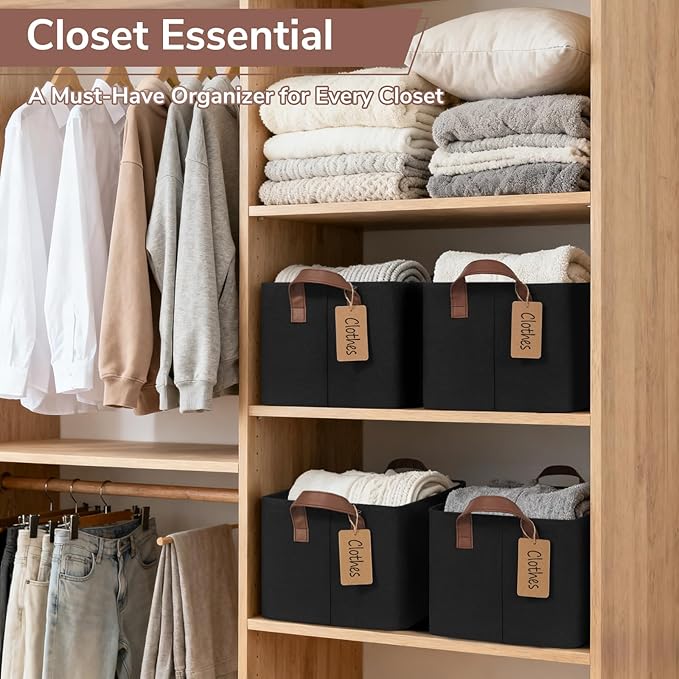 CHICVITA 4 Pack Storage Baskets for Shelves, Collapsible Fabric Closet Storage Bins with Metal Frame, Towel Organizer for Liv