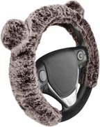 BDK Bear Fur Steering Wheel Cover, Plush Faux Fur Fuzzy Steering Cover for Car Truck Van SUV, Standard Size Fits Wheels 14.5-