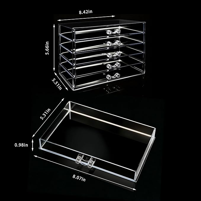 Clear Acrylic Jewelry Storage Box, Earring Jewelry Organizer with 5 Drawers, 5-Layer Jewelry Box for Women, Earring Display H