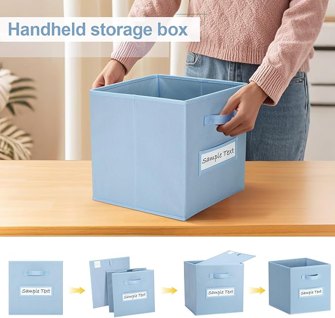 artsdi 11x11 storage cube bins (Set of 10) Foldable Fabric storage cubes with 10 Labels Window Cards & a Pen,11 inch cube sto