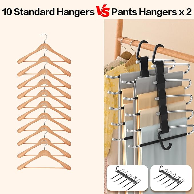 Pants Hangers Space Saving - 4 PCS Closet Organizer and Storage Jean Hangers, Stainless Steel Anti-Slip Clothes Hanger Scarf 