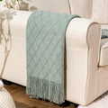 BATTILO HOME Sage Green Throw Blanket for Couch, Boho Bed Throws Blanket, Spring Decorative Light Blue Throw Blanket for Sofa