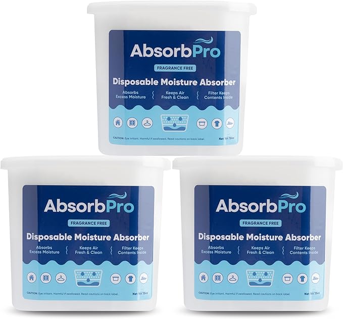 Moisture Absorber Tub Fragrance Free - 3-Pack - 18 oz Unscented Disposable Odor Eliminator Box & Dehumidifier for Garage,