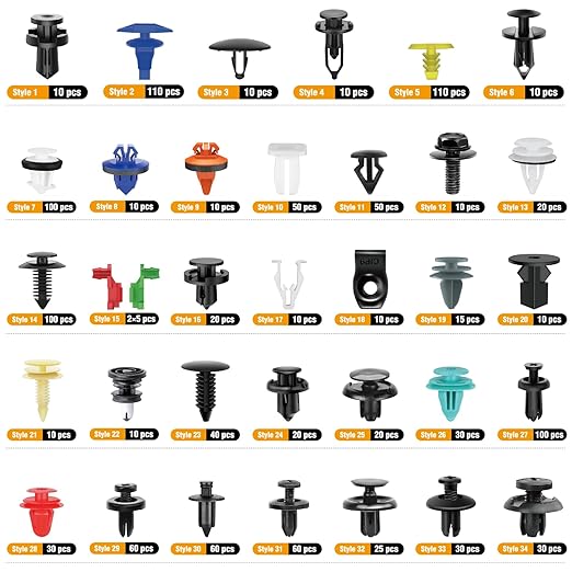 GOOACC 1125Pcs Bumper Clips Car Retainer Clips - 26 Most Popular Sizes Plastic Push Rivets Fender Clips Door Trim Panel Clip 