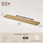 Vivelove 55 Inch Floating Shelves for Wall, 55x9 Display Shelves for Bathroom Living Room Kitchen Bedroom Office Farmhouse Ho