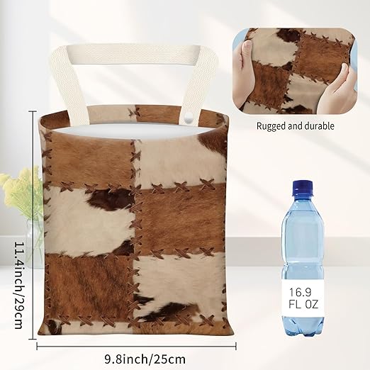 Car Garbage Can, Seat Back Hanging Cute Car Trash Can Bag, Car Organizer and Storage Bag for Travelling, Outdoor Retro Brown Cow Pattern