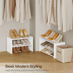 YATINEY Expandable Shoe Rack, 2-Tier Adjustable Entryway Shoe Organizer, Stackable Closet Shoe Rack for Small Space, Compact 