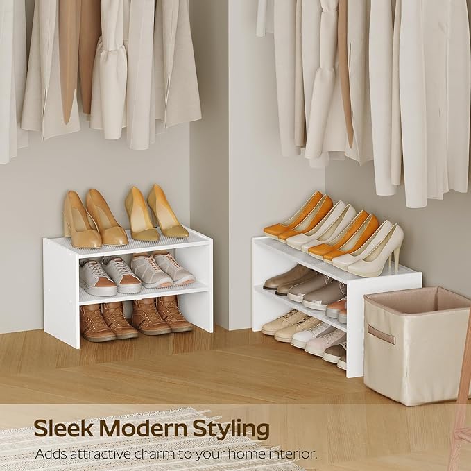 YATINEY Expandable Shoe Rack, 2-Tier Adjustable Entryway Shoe Organizer, Stackable Closet Shoe Rack for Small Space, Compact 