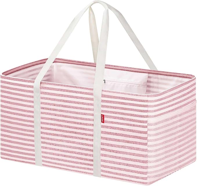 LHZK Standing Extra Large Utility Tote Bag with Metal Wire Frame and the Sides Rinforced, Extra Large Tote Bag with Handle,