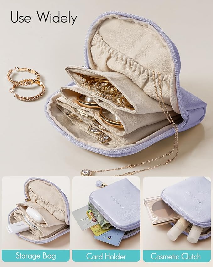 Vlando Small Jewelry Travel Case,Jewelry Pouch Bags with Zipper,Velvet Jewelry Organizer Storage Bag for Bracelet Rings Earri