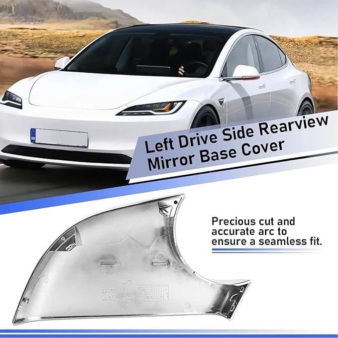 Jaronx Compatible With Tesla Model 3 Mirror Lower Cover 2017-2025,Chrome Left Drive Side Door Wing Rearview Mirror Base Bottom Cover Trim For Tesla Model 3 Accessories(Left)