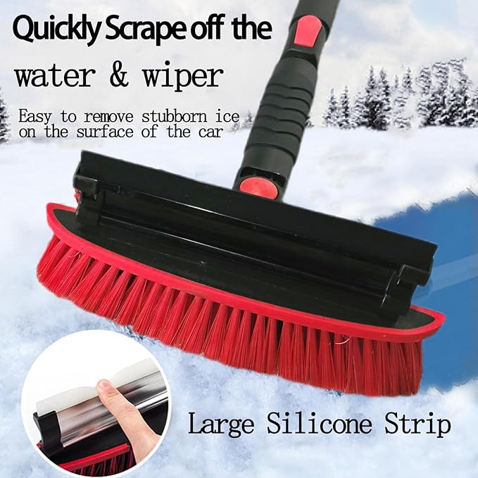 42" Extendable Snow Brush & Ice Scraper for Car Windshield, Heavy Duty 180° Pivoting Black Cleaning Broom for Auto SUV Truck, Detachable Snow Removal Tool with Telescoping Aluminum Rod