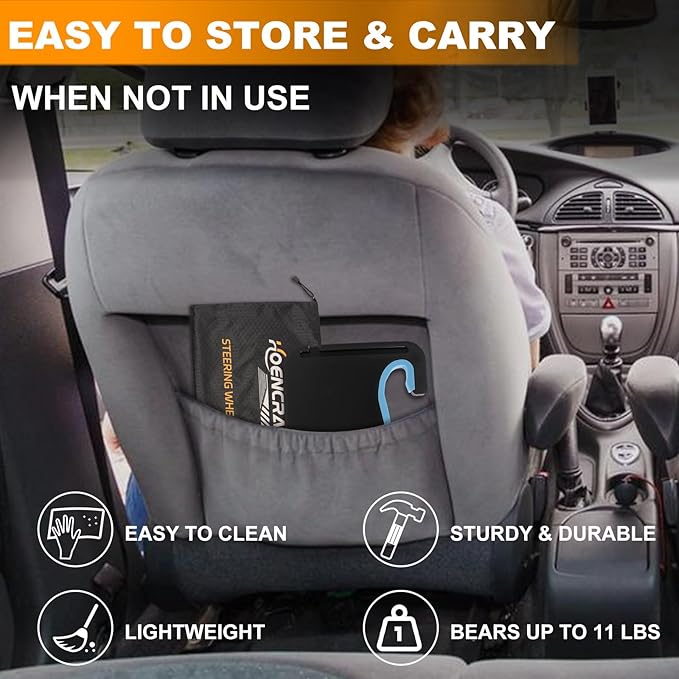 2 in 1 Car Steering Wheel Desk - Tray for Laptop Car Mount with Pen Holder, Car Food Tray with Anti-Slip Silicone Ring for Eating & Work - Portable Bag Included