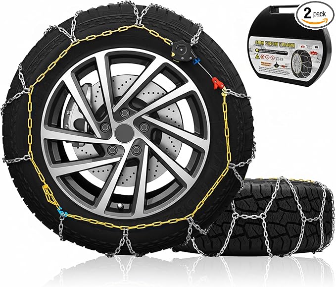 Auto Tightening Snow Chains for Car, SUV & Pickup Trucks – 1-Min Quick Install, Reusable Emergency Tire Chains for Snow & Ice