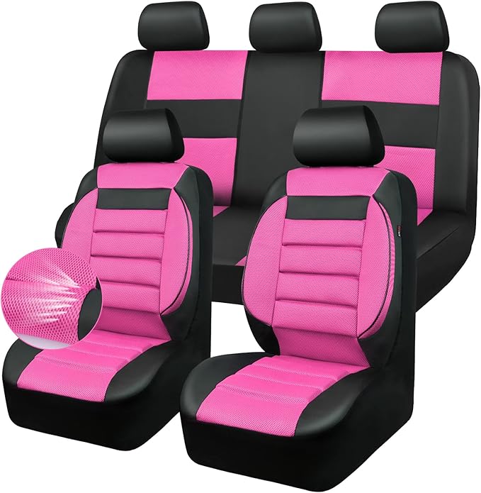 CAR Pass Leather 3D Foam Back Support Car Seat Covers Full Set Air Mesh Automotive Seat Covers, All Season Car Seat Cover Fit