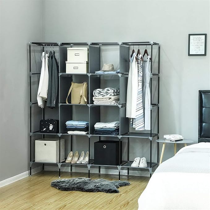 71" Portable Closet Storage Organizer Wardrobe Clothes Rack,Covered Garment Rack,Steel Tube Clothes Storage Organizer,Freesta